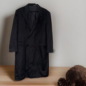 LOUIS DELL OLIO MENS 46R TRENCH LONG OVER COAT BLACK 65% CASHMERE WOOL ITALY